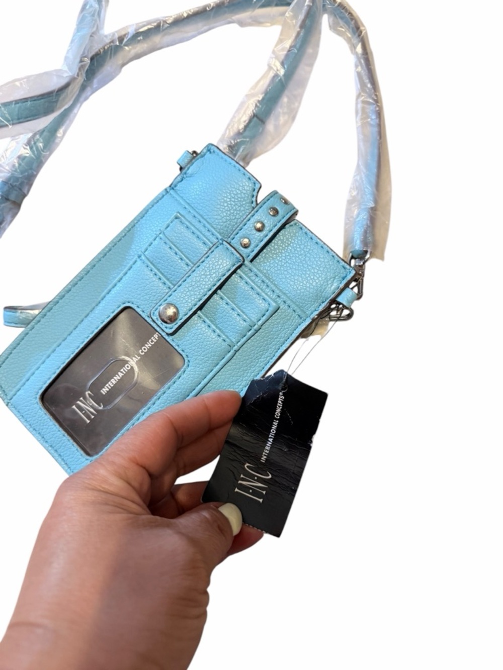 💙🌼NWT INC International Concepts Light Blue Crossbody Card Case with Clear ID